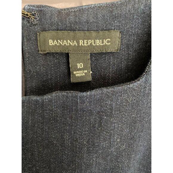 Banana Republic Split Neck Sleeveless Dark Denim Shift Dress 10 - Picture 2 of 4